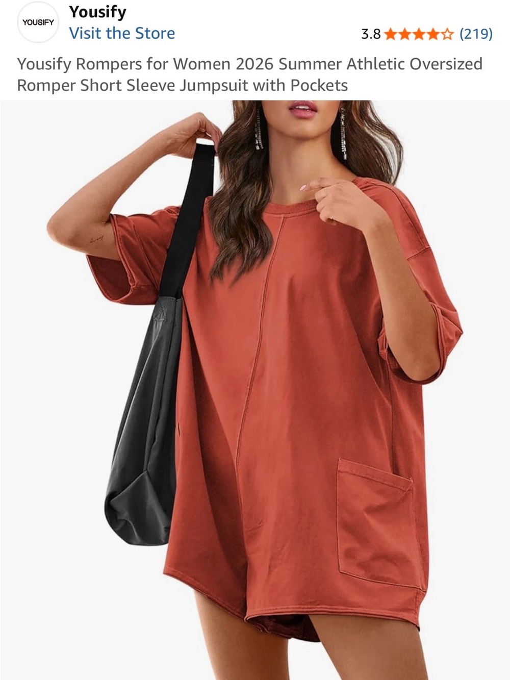Rust Red Oversized Short Sleeve Romper - Picture 3 of 6